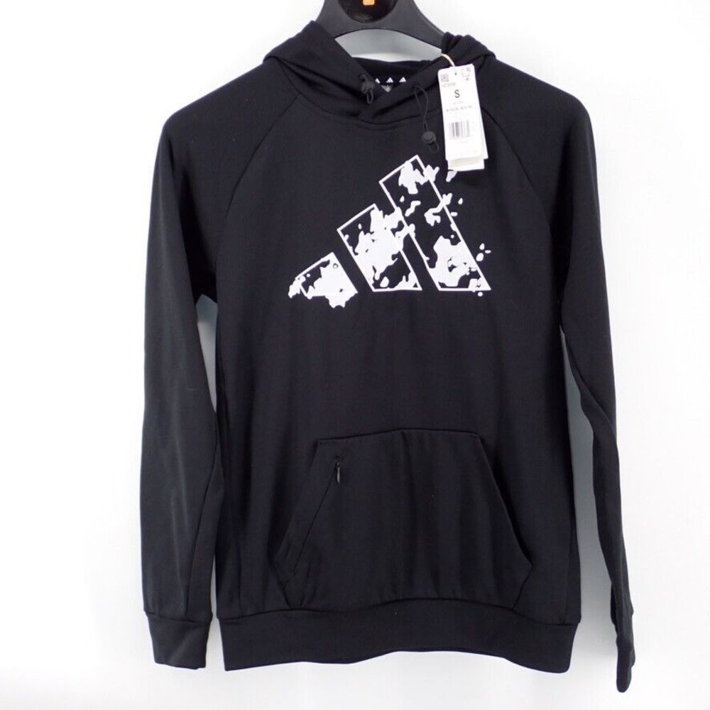 Adidas Logo Men's Size Small Hoodie Black Front Zip Pocket Active Pullover NWT